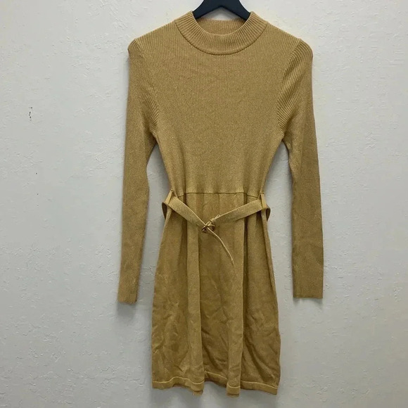 Free People NWT Gold Mini Sweater Dress Size Medium - Picture 2 of 7